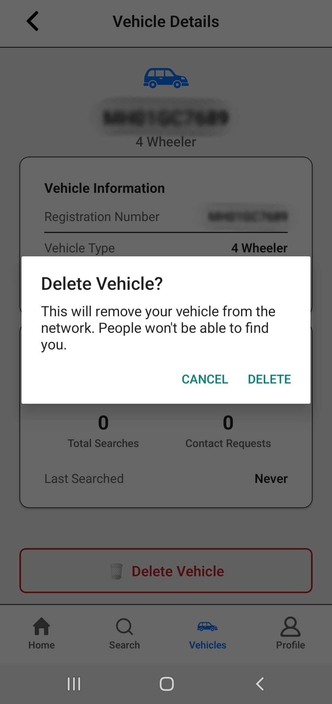 Wayze delete vehicle confirmation dialog
